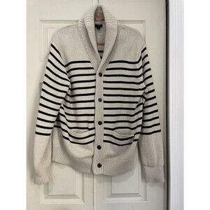 JCrew Men’s Striped Shawl Collar Cardigan  Beige and Navy SZ L